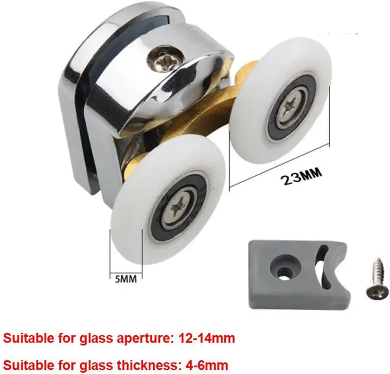 Duschkabinenrollen, Doppelte Duschwand-Türrolle/Riemenscheibe/Rad oben unten, 23 mm, Ersatzrolle for Möbelbeschläge for Schiebetüren