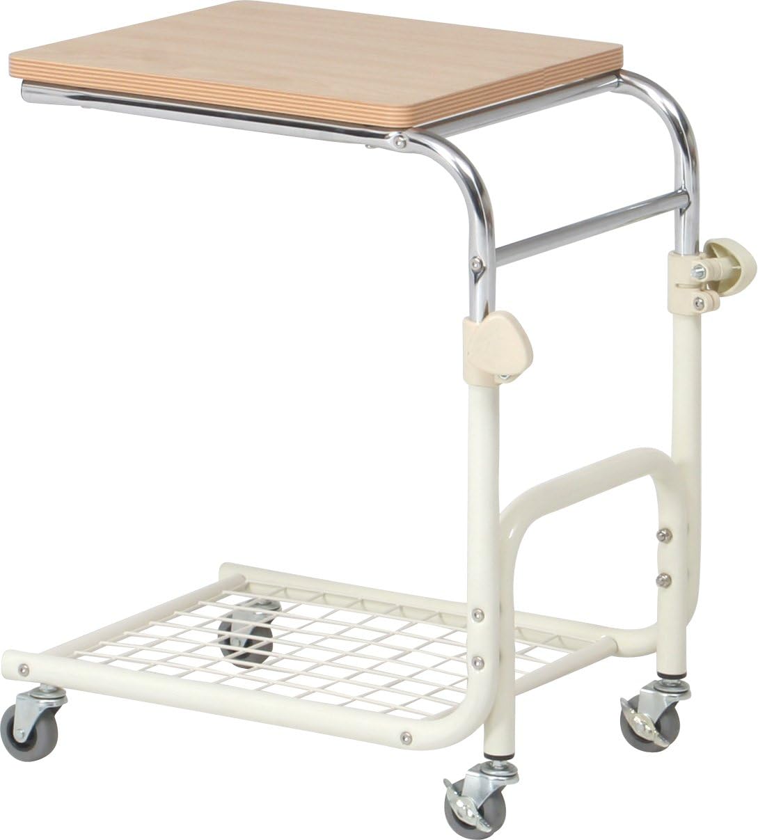 不二貿易 ベッドテーブル 高さ60.5~73cm ホワイト 高さ調節 キャスター付き 70394