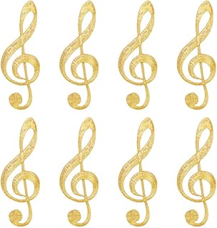 NBEADS 8 Pcs Music Notes Iron On Embroidered Applique Patch, Music Embroidered Iron/Sew on Patches Applique Embroidered Repair Patch for Repair Clothing Backpacks Jeans Caps, Gold, 3.8x1.3inch
