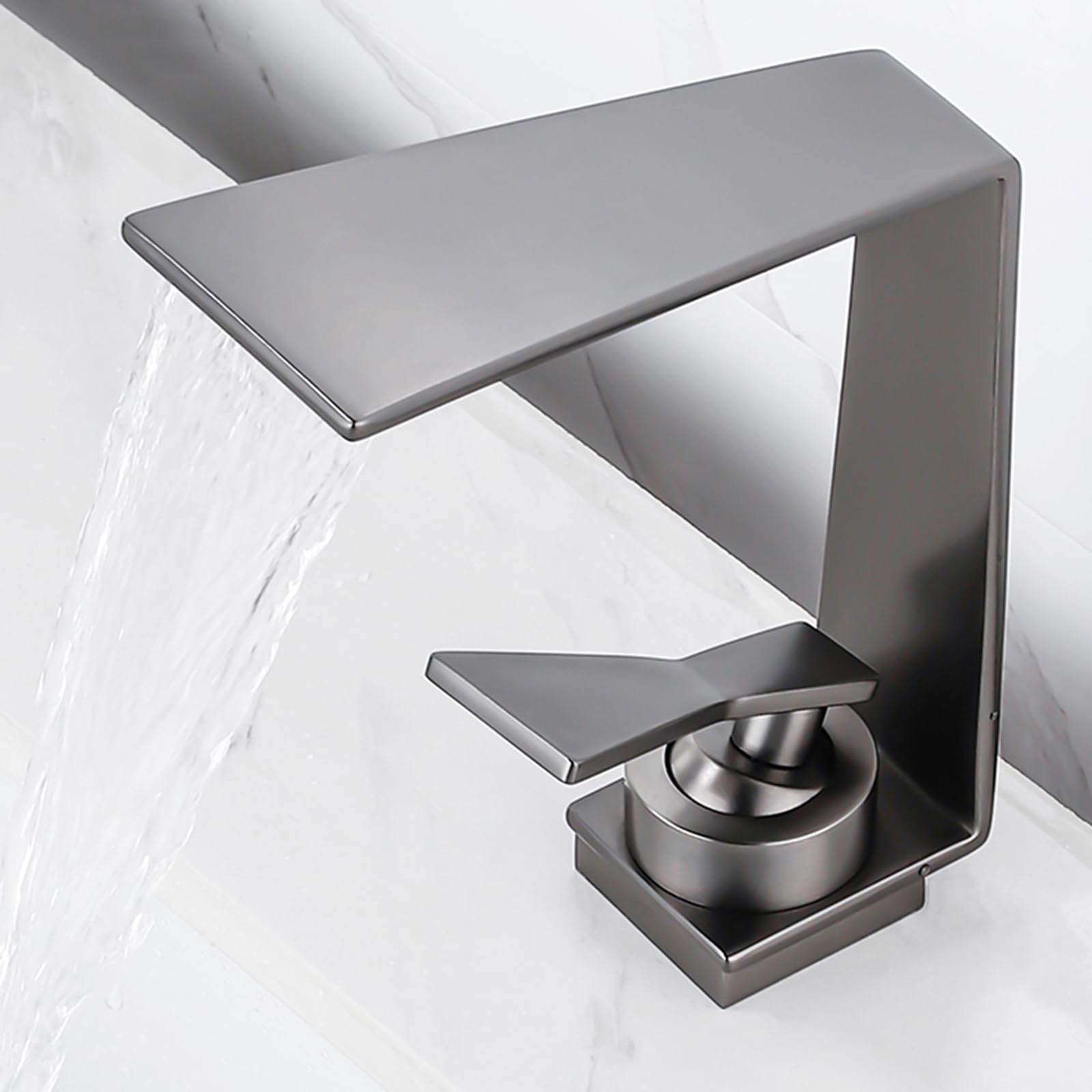 SOHNVWTGD Waterfall Washbasin Mixer Tap 1 Hole Single Handle Basin Tap Brass Waterfall Taps for Bathroom Basin,Grey