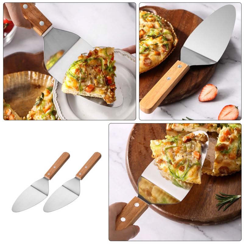 2 unids Pizza Servidor Pala Mango Antideslizante Plancha Espátula para Pastel de Queso Herramienta Portátil para Hornear Para Uso en el Hogar Restaurante 7
