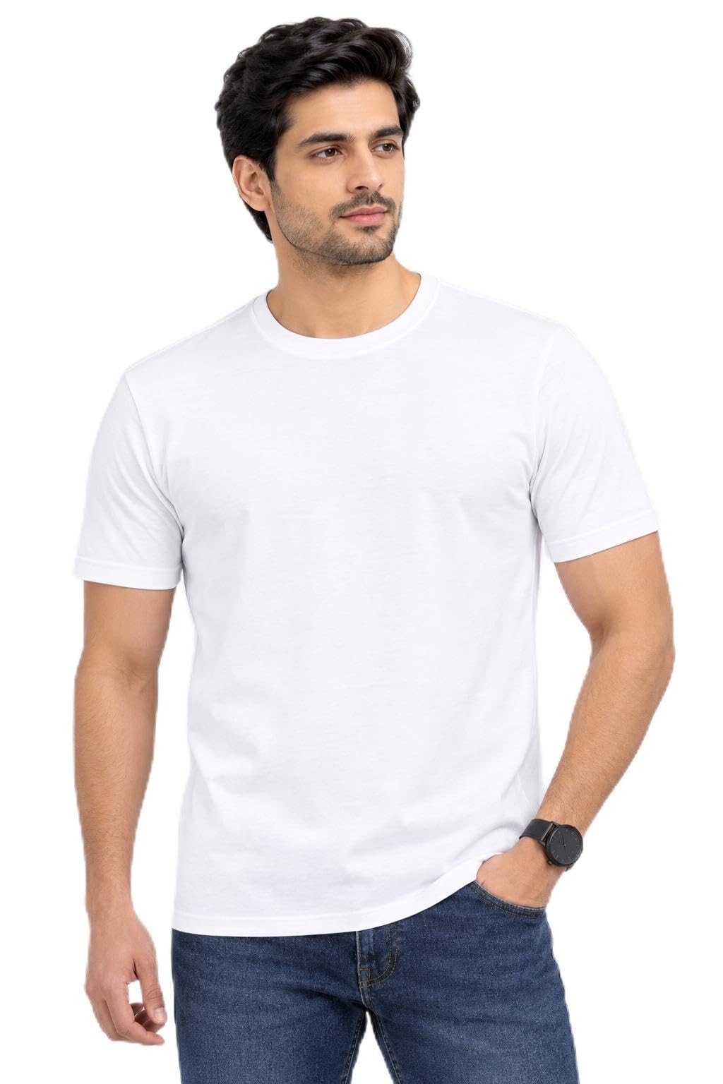 Unisex Classic White Round Neck Half Sleeve T-Shirt-picture-55