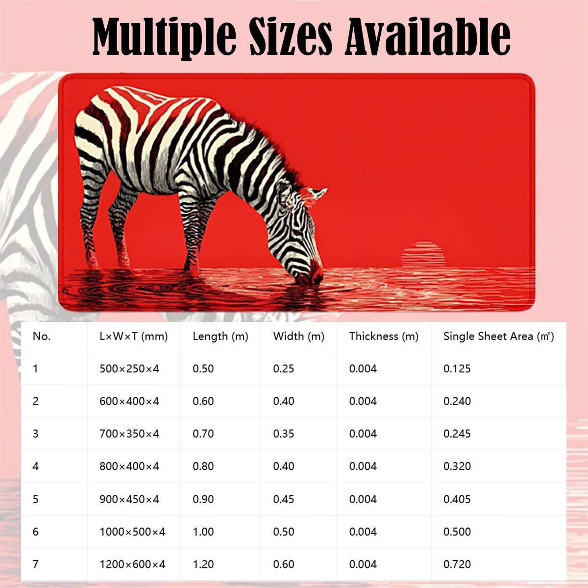 Tappetino Mouse Gaming XXL, Mousepad 1200x600x4mm rosso zebra 0x0-249 | Tappetino Scrivania con Base in Gomma Antiscivolo Bordi Cuciti per Computer, PC, Migliora la Precisione e la Velocità