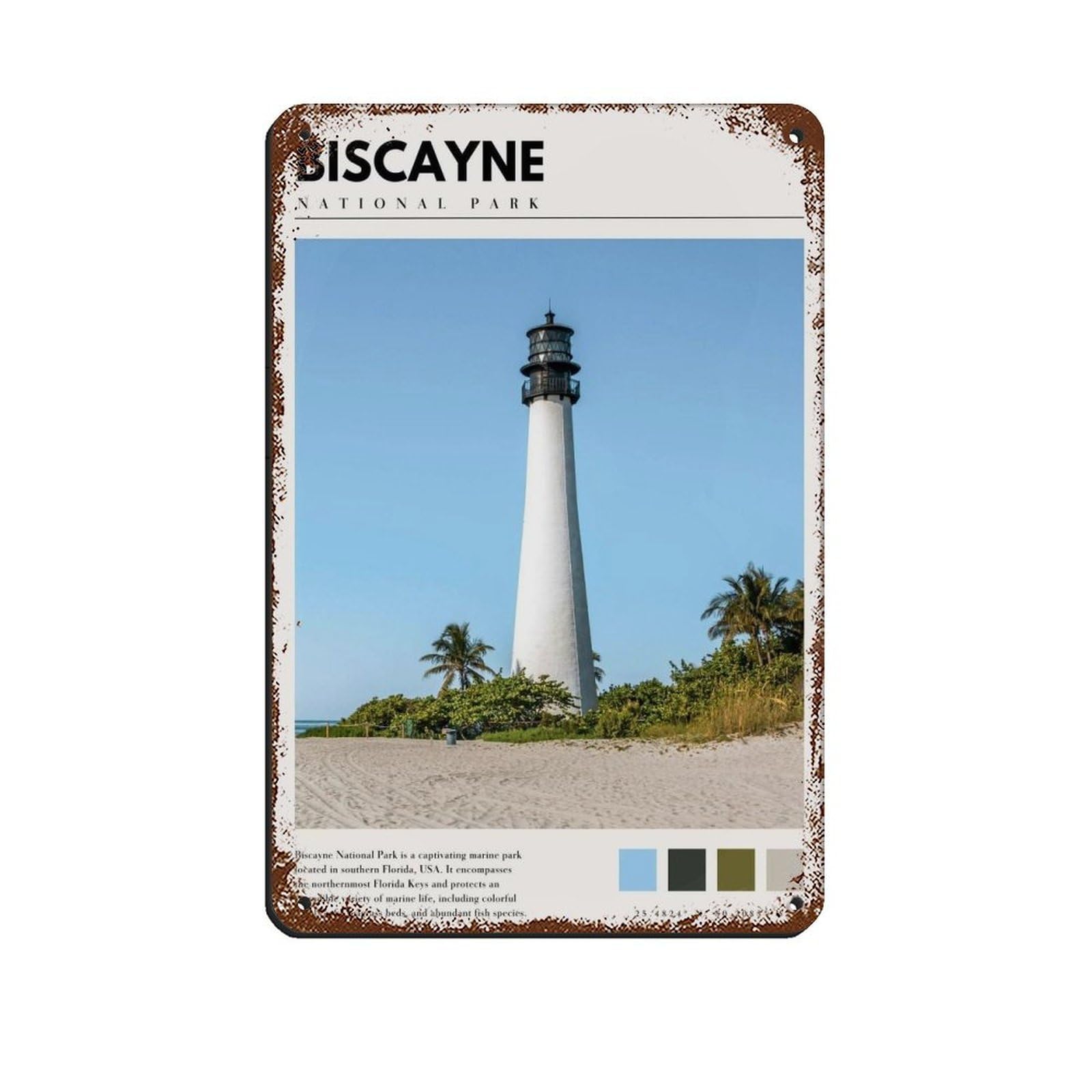 Biscayne National Park Poster Biscayne Lighthous Retro Poster Metal Tin Sign Chic Art Retro Iron Painting Bar People Cave Cafe Family Garage Poster Wall Decoration 8x12inch(20x30cm)