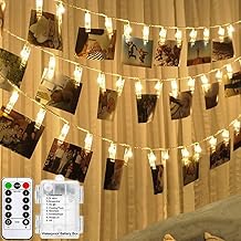 HANNAHONG Photo Hanging Clips String, 20 LED Photo Clips String Lights 10ft Photo String Lights with Clips, 8 Modes Fairy Lights with Clips for Pictures, with Remote Function for Photos Pictures Cards