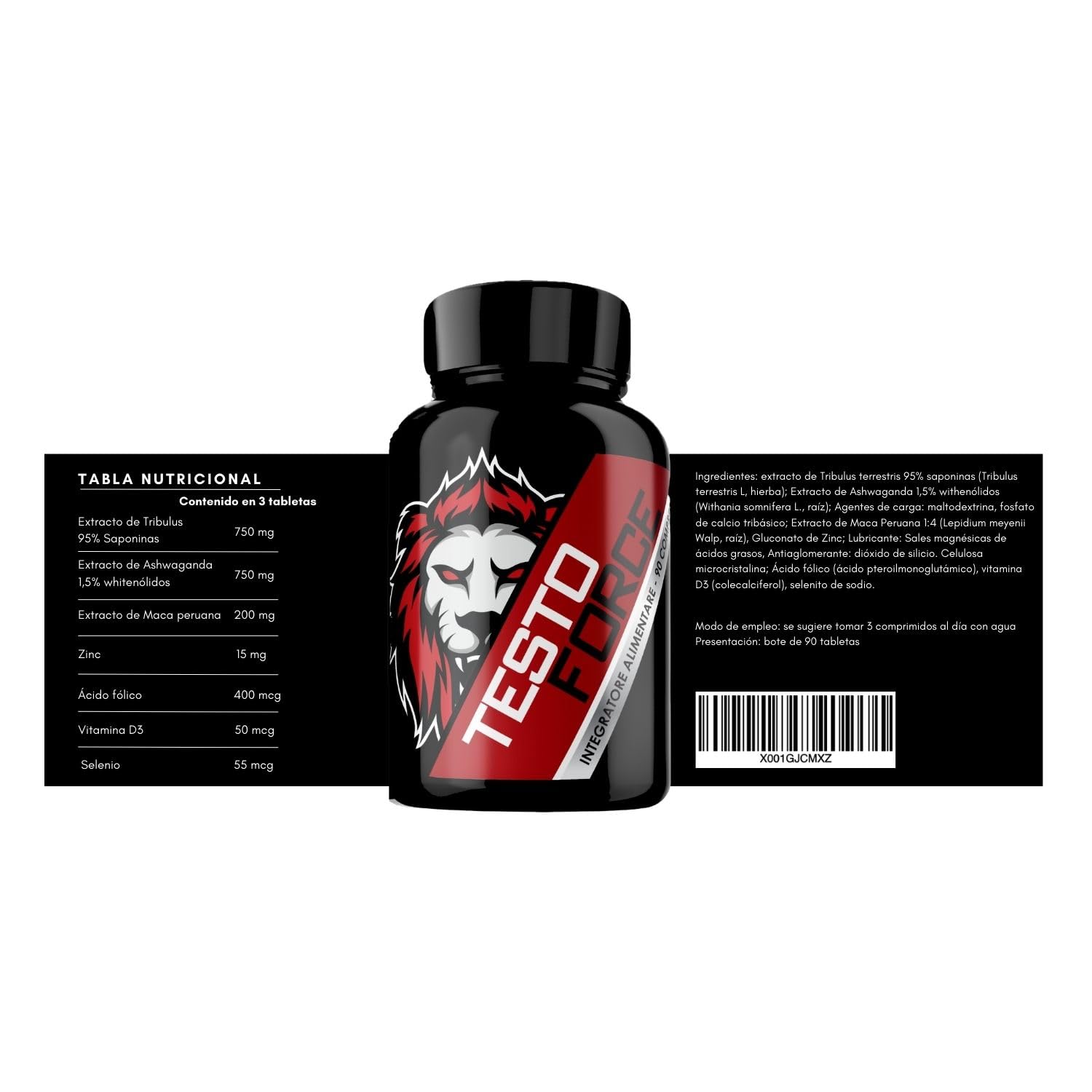 Testosterona Hombre | TESTO FORCE | 90 Comprimidos | Acción Rápida y Potente | Fuerza, Energia |Hombre Musculacion | Suplementos Deportivos | Tribulus terrestris, Maca peruana, Ashwaganda, Zinc,