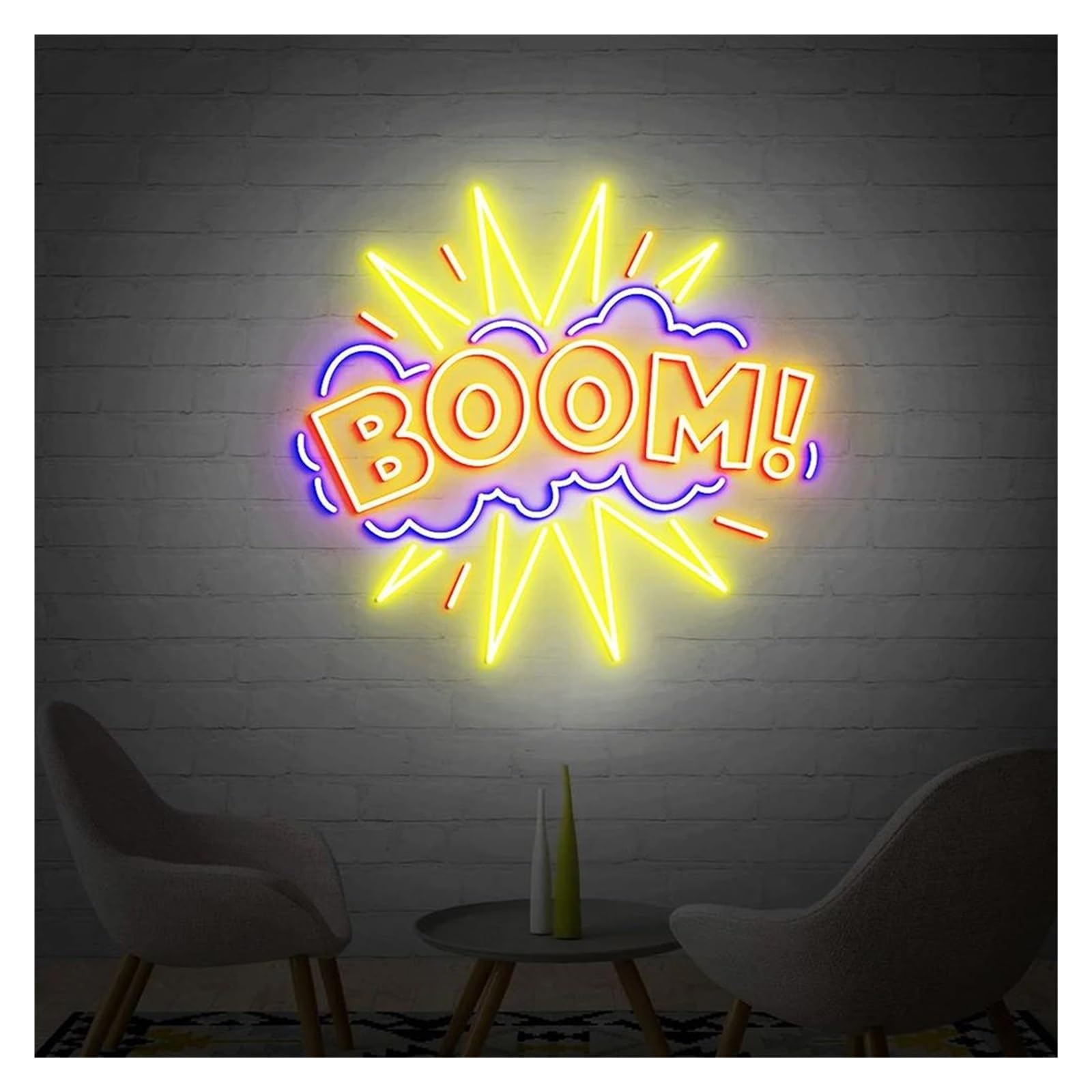 Lemst F Signs Lamp Usb Powered Boom! Neon Sign Adjustable Brightness Bubbles Boom! Personalized Neon Sign Or Bar Club Wall Art Decor(,70Cm)
