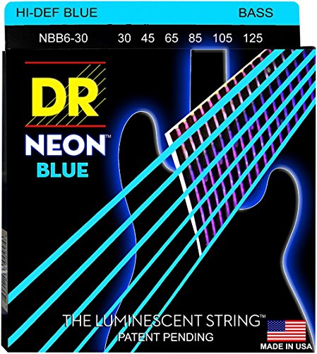DR Strings NBB630 25-130 Medium Set Handmade Neon Hi-Def Blue Coated 6-String Bass Strings