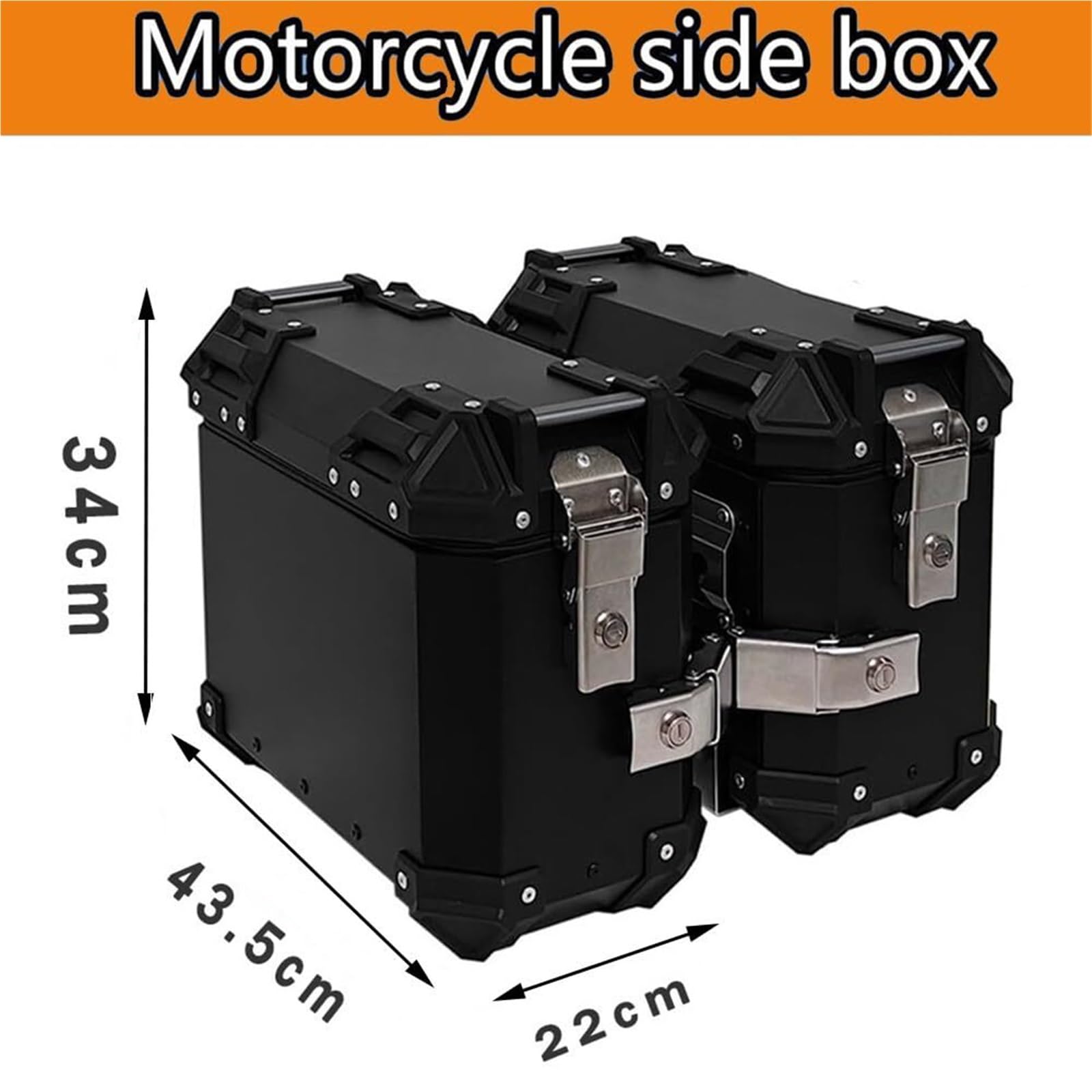 Uniwersalne boczne pudełka do przechowywania motocykla, wodoodporne twarde torby siodłowe ze stopu aluminium, z zamkiem bezpieczeństwa, lewe i prawe bagaże, kompatybilne z kaskiem podróżnym (czarne)