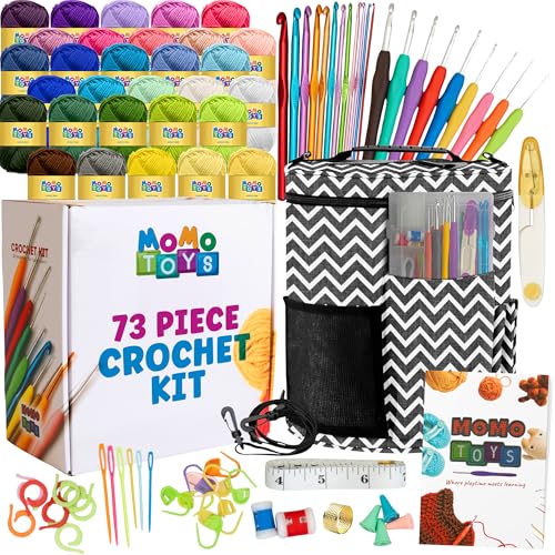 MOMOTOYS Crochet Kit for Beginners, Crochet Hook Set with Yarn Set,Crocheting Kit, 73PCS with Crochet Book and Bag, Crochet Kits for Beginners Adults, Crochet Accessories and Supplies