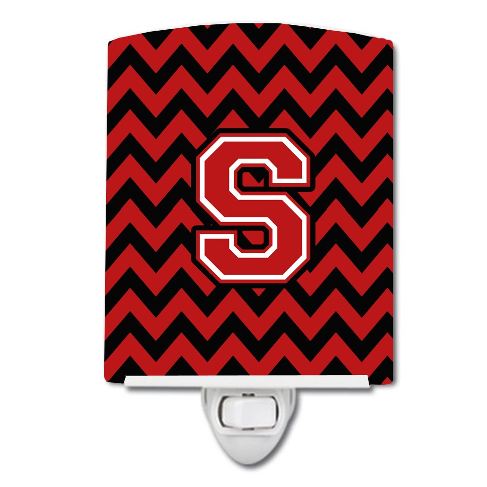 Caroline's Treasures CJ1047-SCNL Letter S Chevron Black and Red Ceramic Night Light Compact, UL-Certified, Ideal for Bedroom, Bathroom, Nursery, Hallway, Kitchen, 6x4x3, Multicolor
