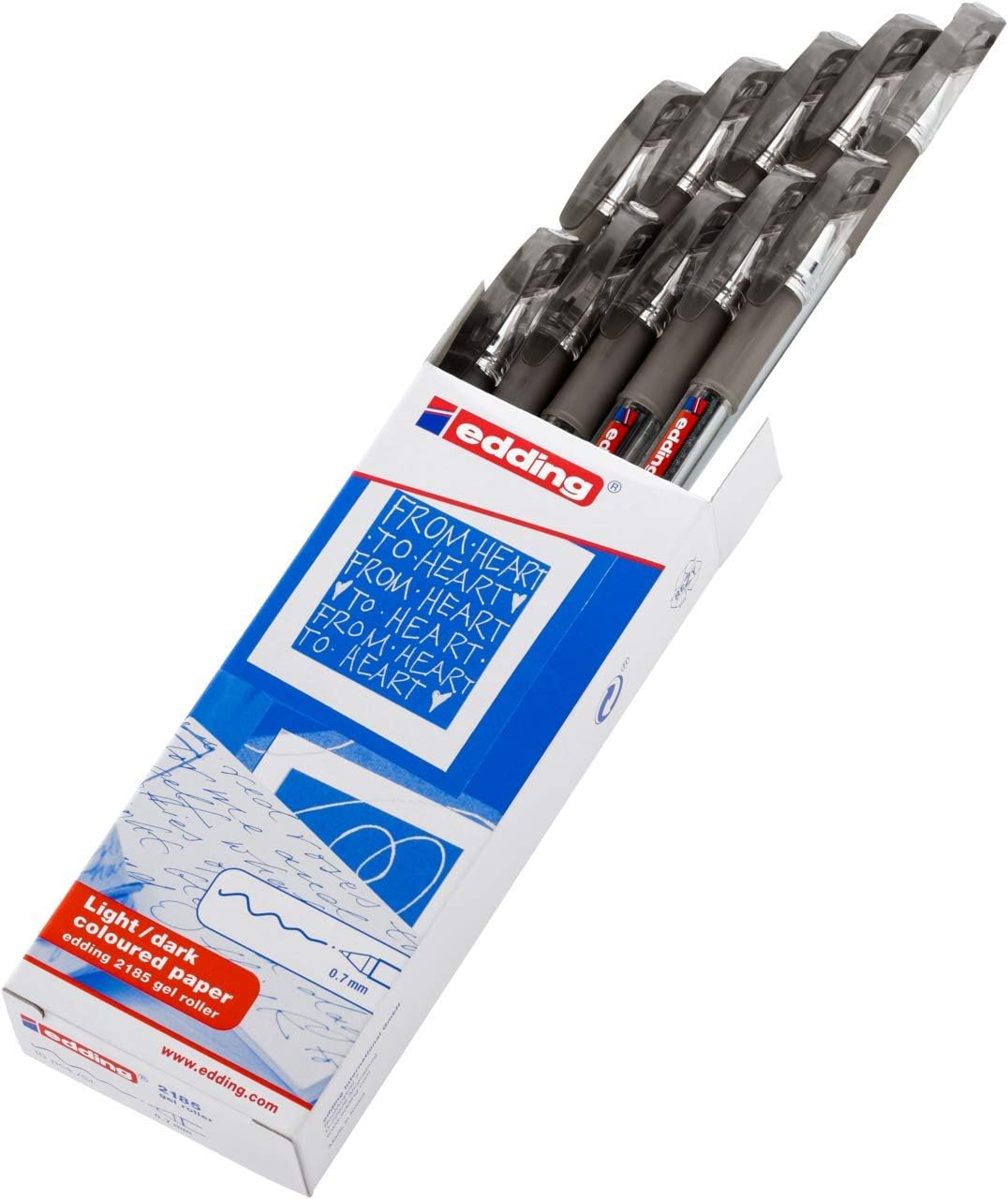 edding 2185 gel roller - black - box of 10-0.7 mm - gel pen for writing, drawing, colouring mandalas, bullet journals - black gel pen, colour gel pen