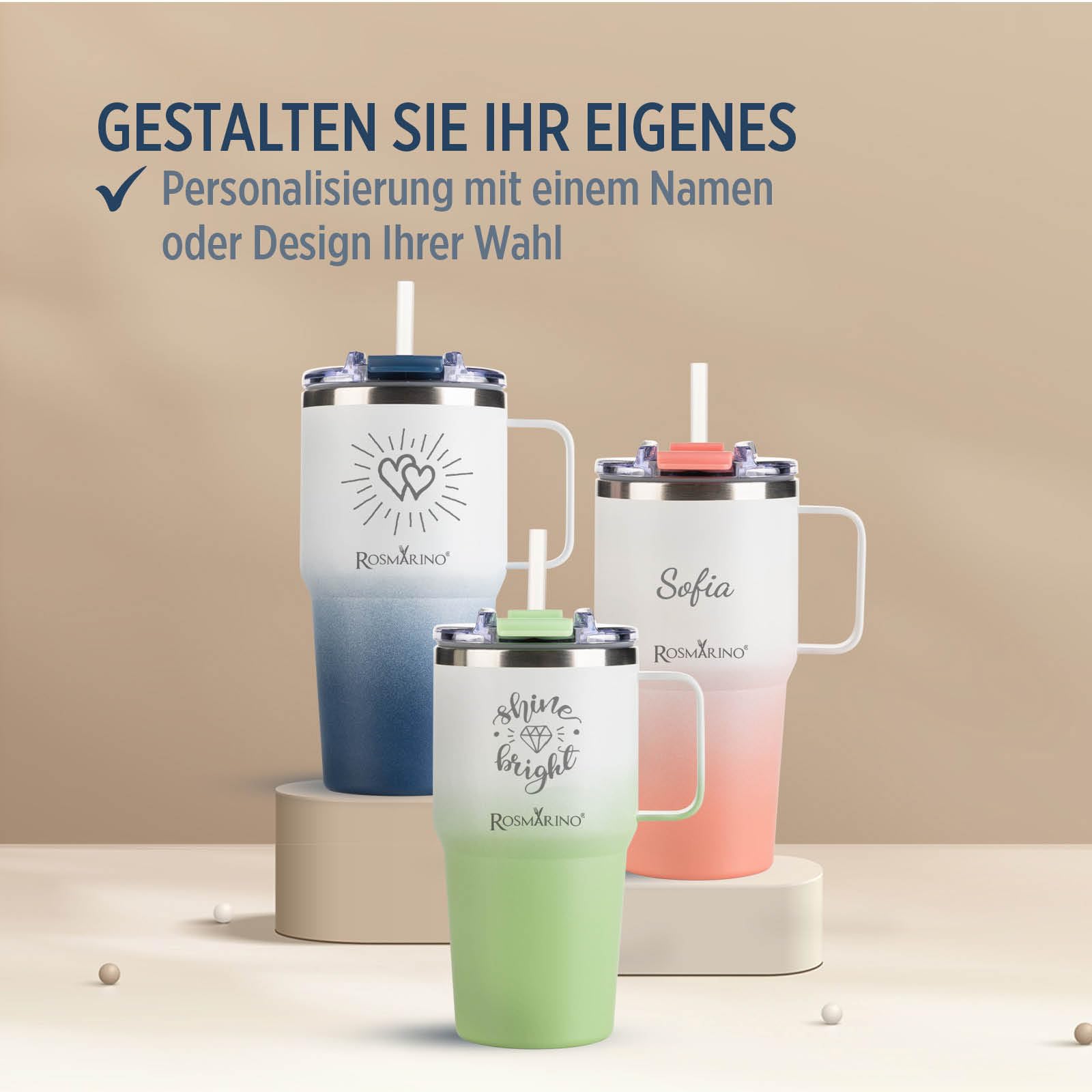 Rosmarino Tazza termica Ombre 1160 ml – Blu – Tazza da viaggio a doppia parete in acciaio inox – a prova di perdite e riutilizzabile – mantiene freddo 11 h e caldo – senza BPA