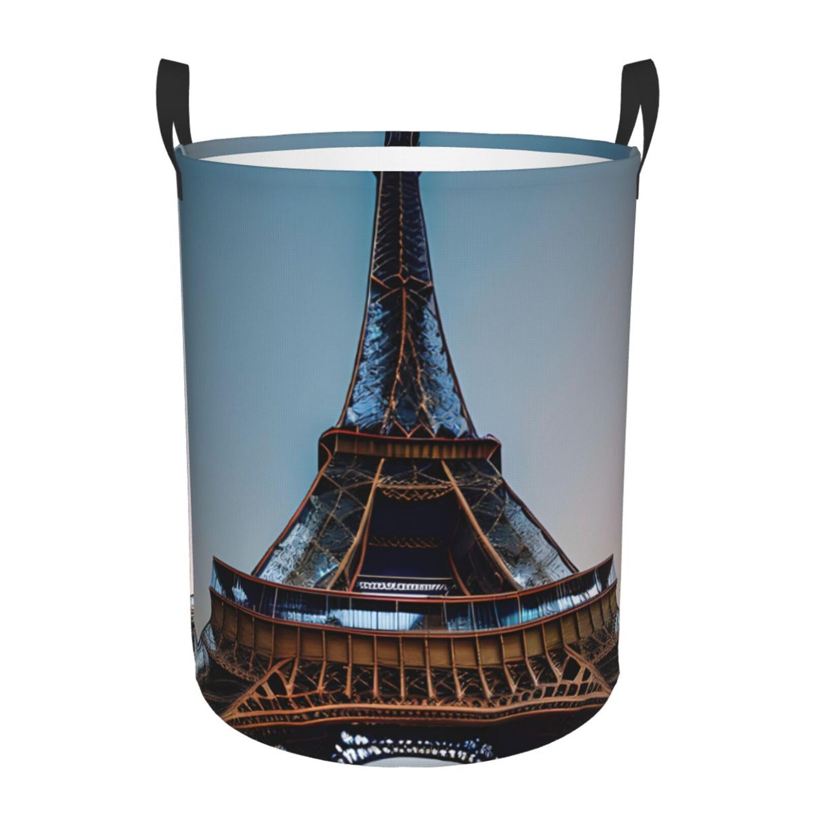 M Collapsible Round Paris Eiffel Tower Print Laundry Hamper