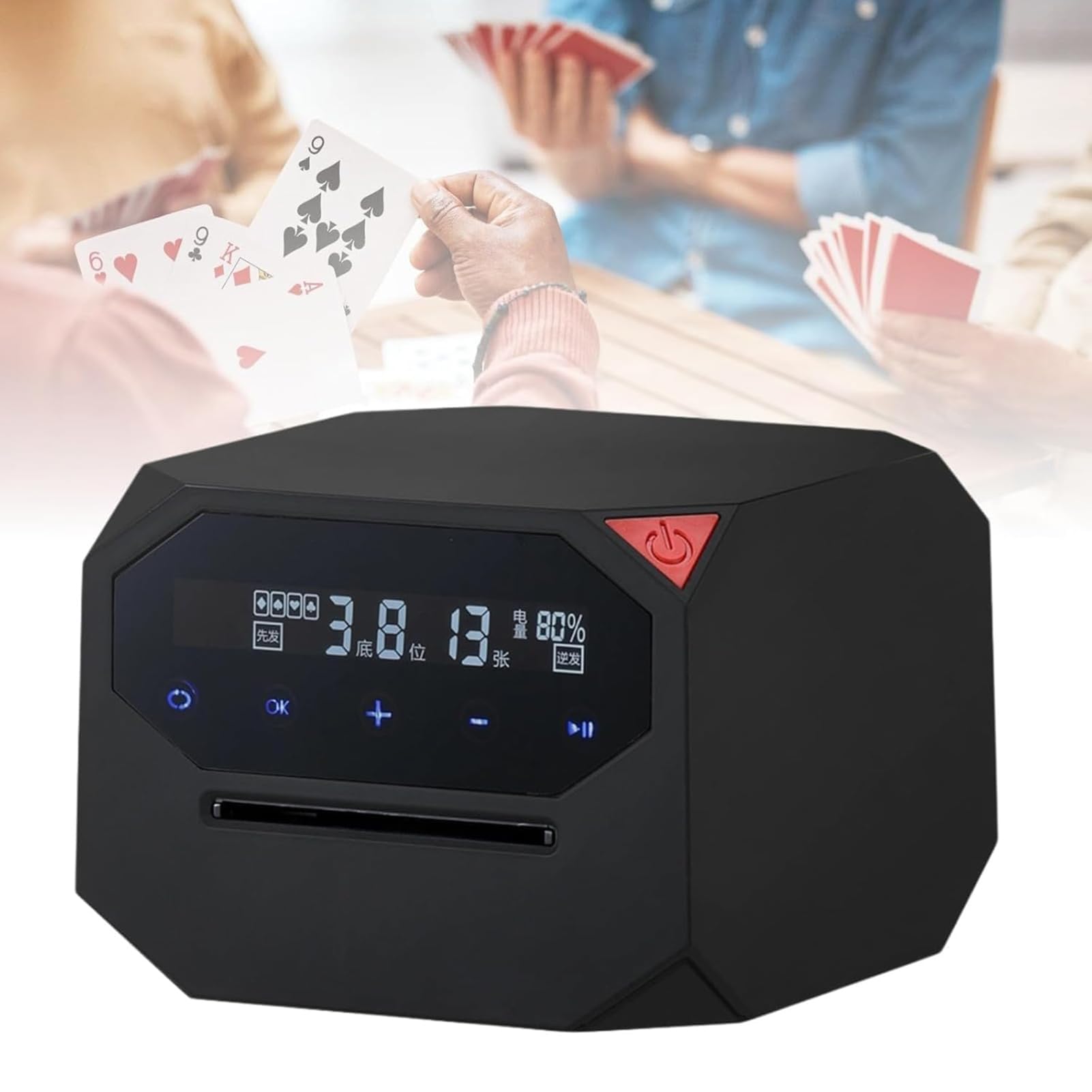 Barajador Y Repartidor Automático De Cartas, Máquina Eléctrica Portátil para Repartir Cartas, Programable, para 1-2 Barajas, Soporte Giratorio De 180° Y 360°, para 8 Jugadores, para Póquer, Black