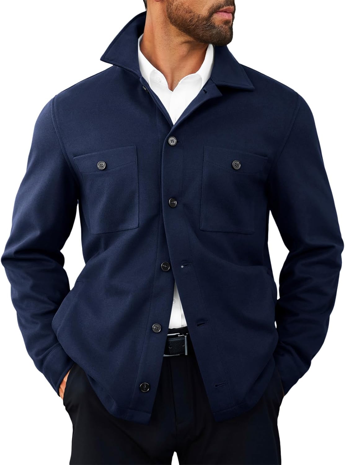 Runcati Mens Lightweight Shirt Jacket Button Down Long Sleeve Shacket Casual Fall Warm Work Stylish Jackets with Pocket