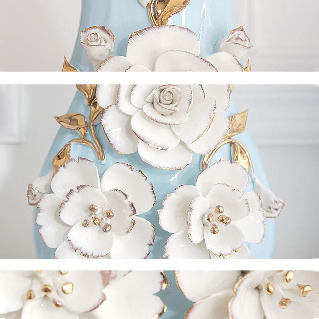 Wazon Wazon Błękitny Duży Kaliber Ręcznie ugniata Kwiat Ceramiczny Wazon Dekoracyjny Wazon do salonu Szafka TV Dekoracyjna waza do ganku Wazony na Kwiaty(B)
