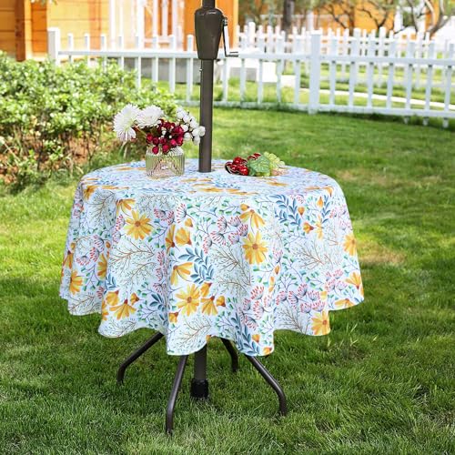 Image of EHouseHome Outdoor and Indoor 60inch Round Tablecloth with Umbrella Hole and Zipper, Waterproof Zippered Patio Cloths, Spring /Summer Table Covers for Backyard Circular Table /BBQs /Picnic