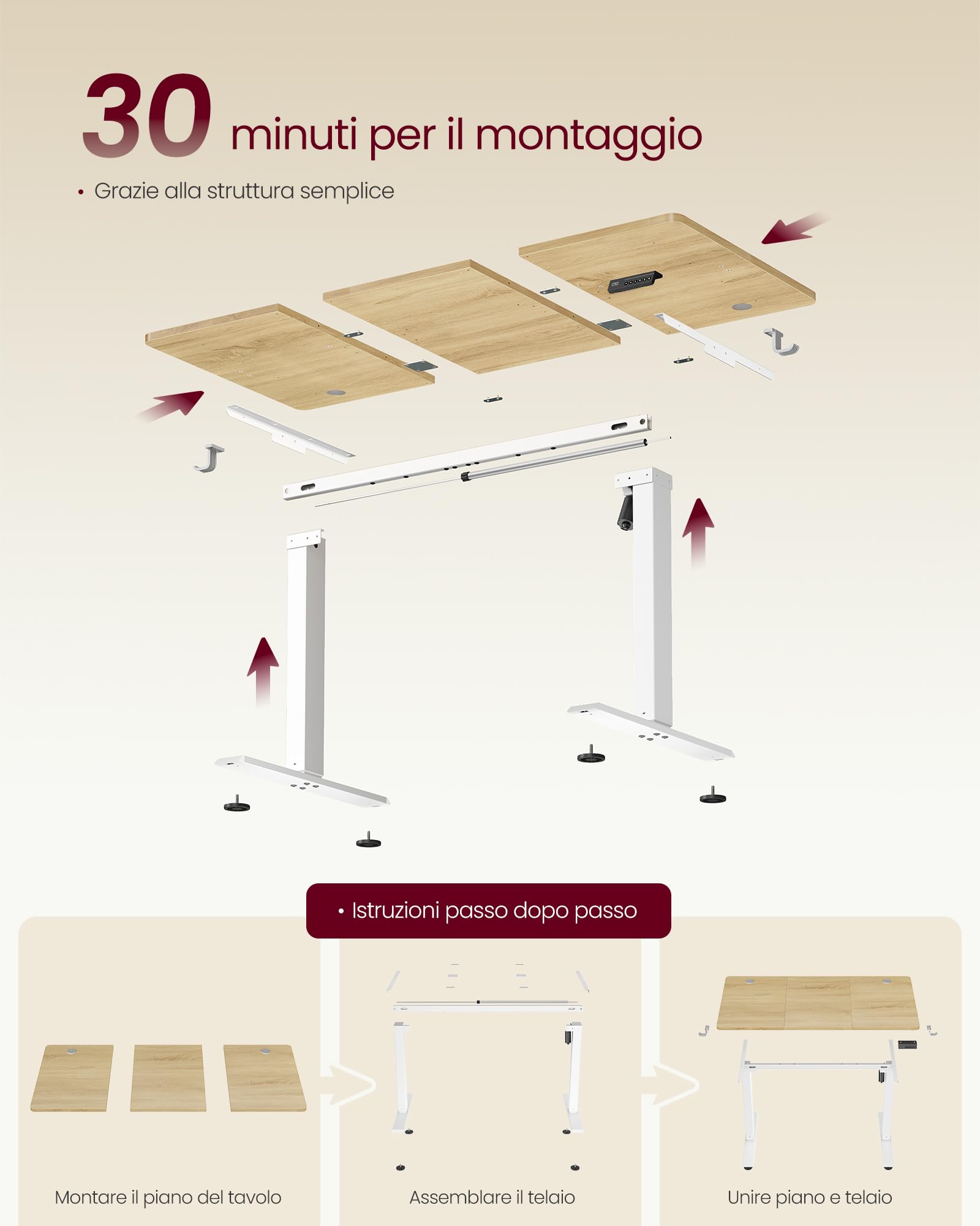 VASAGLE Scrivania Regolabile in Altezza Elettrica, Scrivania per Computer, Promemoria per Sedentarietà, Funzione Memoria con 4 Altezze, per Ufficio, 120 x 60 cm, Rovere Dorato LSD312YA03