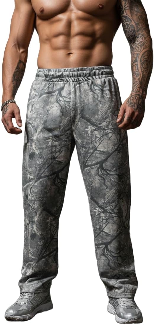 Men's Camo Sweatpants Loose Fit Joggers Quick-Dry Hunting Hiking Workout Athletic Pants Waist Pockets