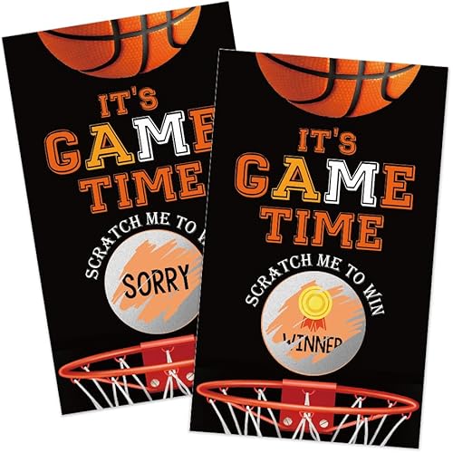 Haizct 50Pcs It's Game Time Scratch Cards, Funny Basketball Scratch Cards for Sport Party Baby Shower, Lottery Prize Raffle Ticket Group Game for Basketball Lover, Sport Birthday Party Supplies