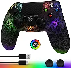 CHENGDAO Controller for PS4, Wireless Controllers for PlayStation 4/Pro/Slim, Remote Control with Adjustable RGB Light/1000mAh Battery/6-Axis Motion Sensor/Double Vibration/3.5mm Audio Jack, Black