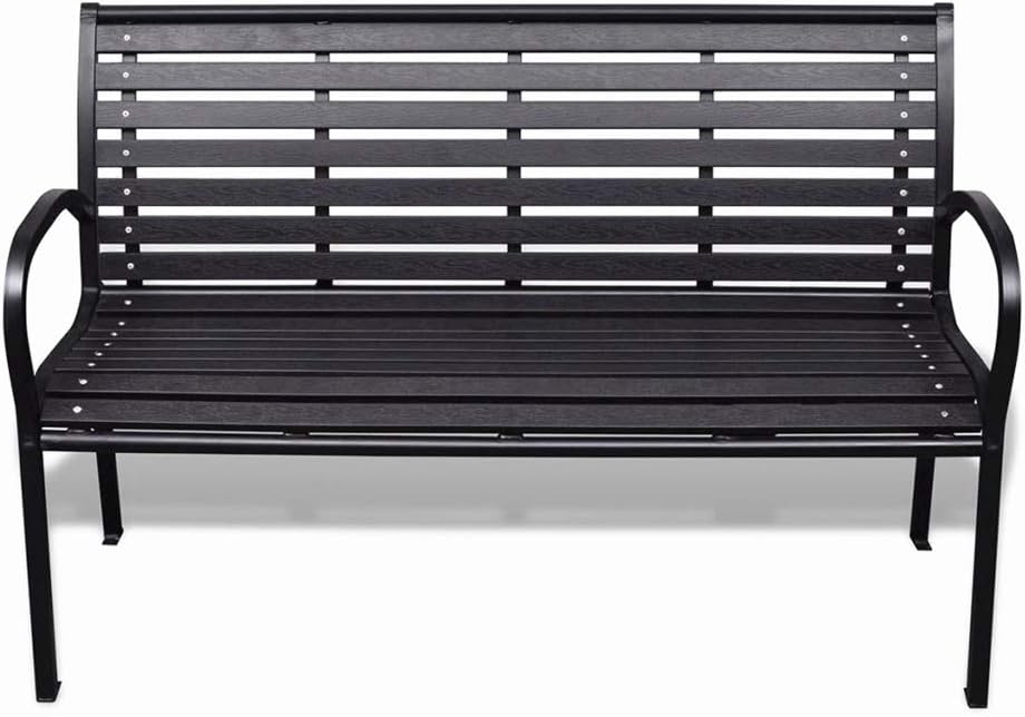 BLUECC Vintage Garden Bench with Steel Frame 3-Seater Outdoor Patio Furniture