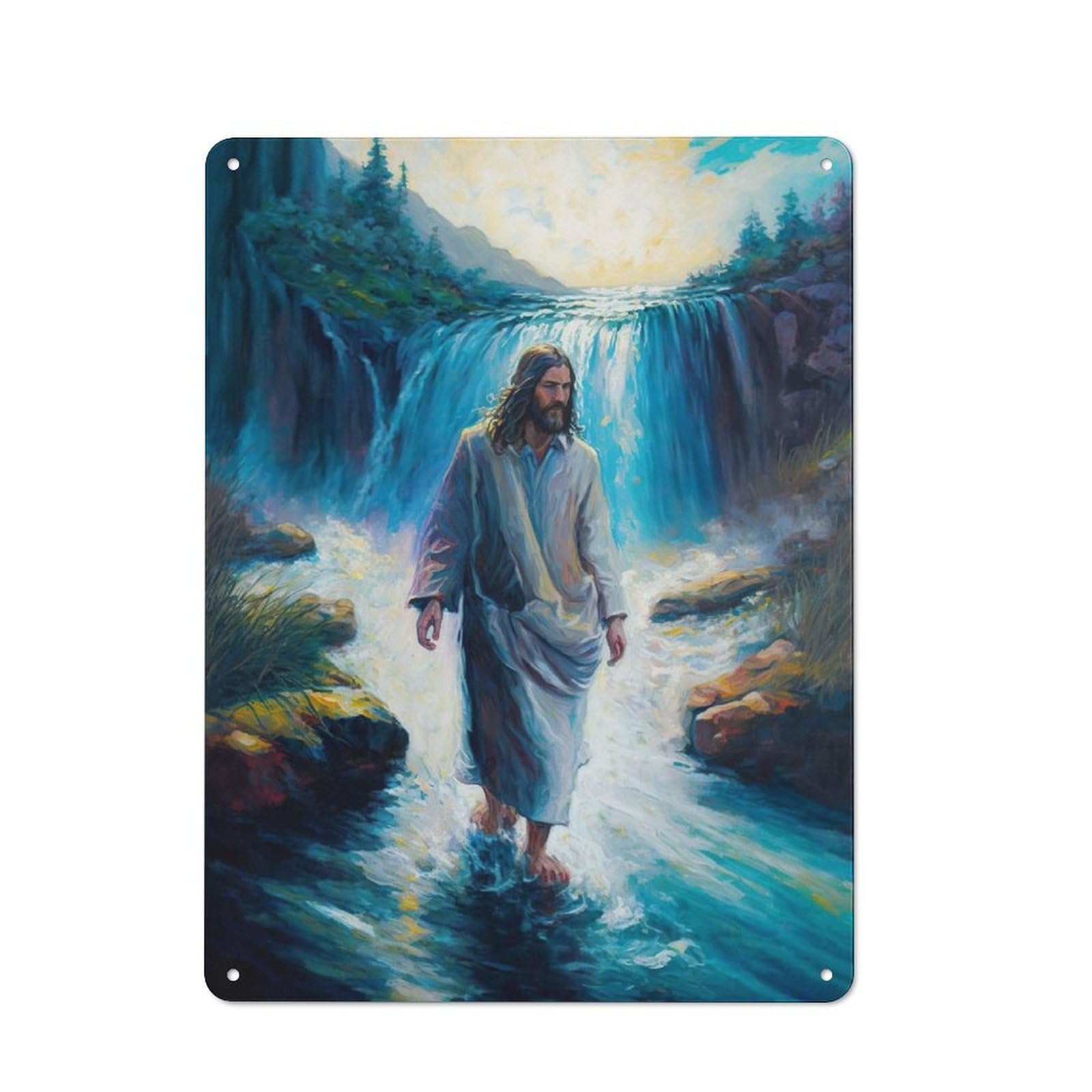 Junmoney Waterwalking Jesus Metal Plaque 40X30cm With For Hallway Wall, Retro Decor, For Themed Interiors In Hallways And Entrance Areas