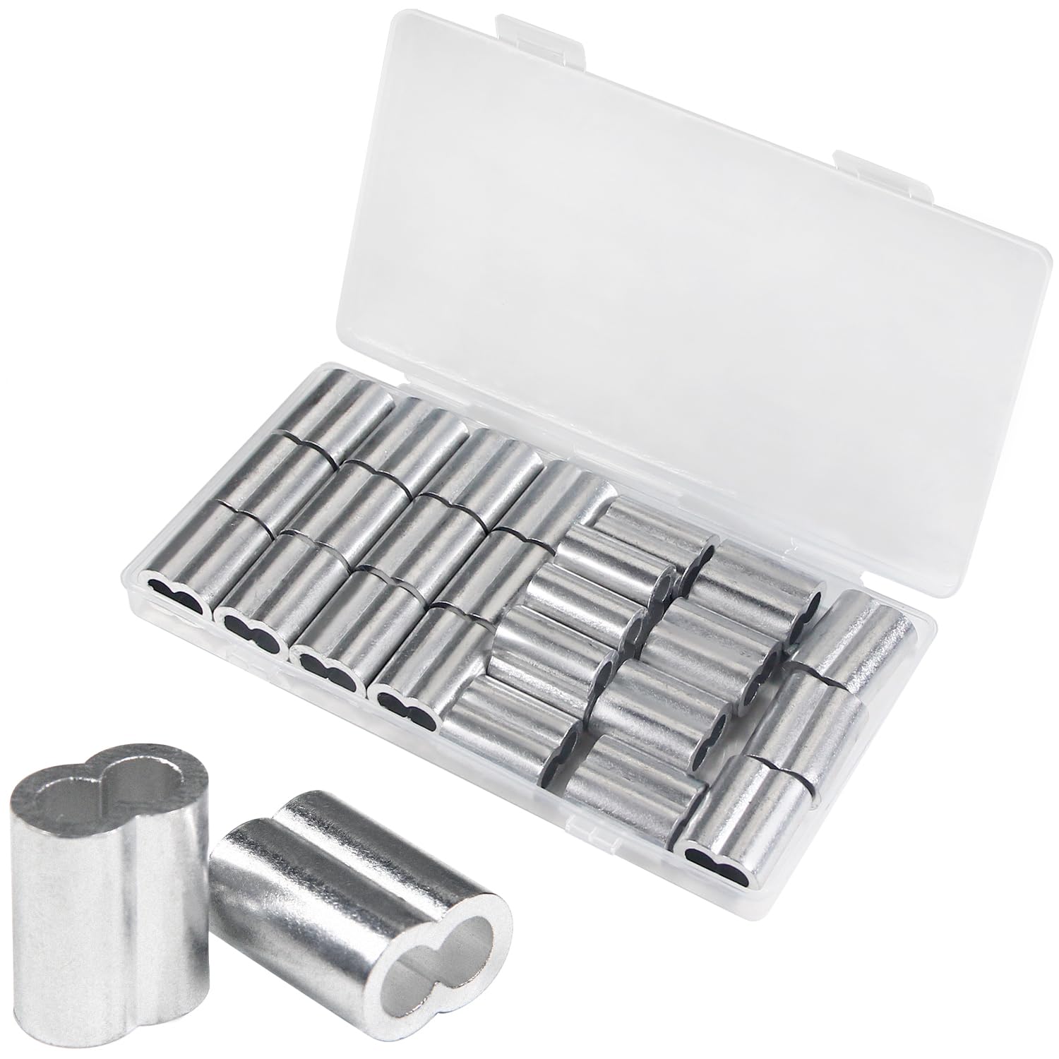 Yinpecly 24 Pcs 1/4" Cable Crimp Sleeves, Aluminum Crimping Loop Sleeve, Cable Ferrules for Cable and Wire Rope Crimp Double Barrel Crimp Sleeves