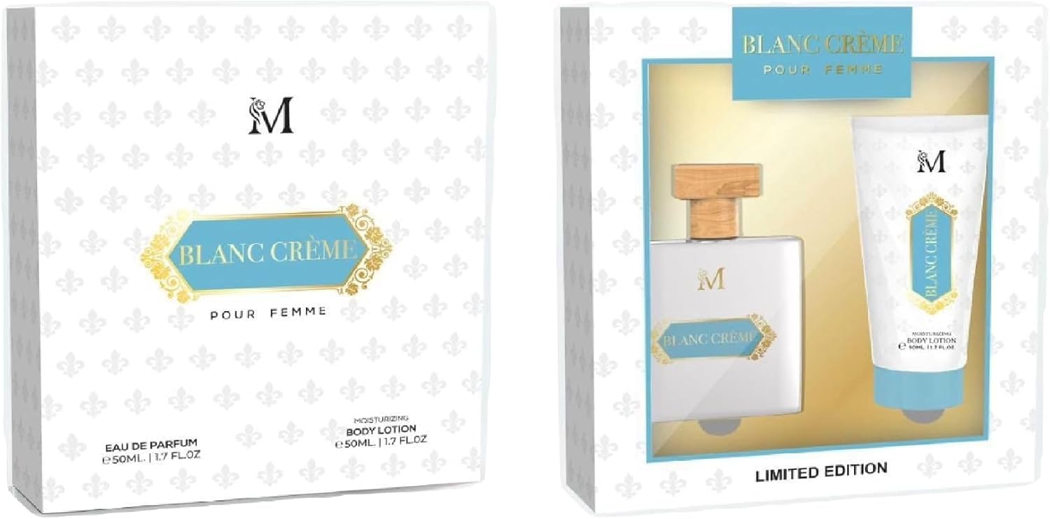 Blanc Crème Cofanetto Profumo EDP 50ml + Crema Corpo 50ml 3 CONFEZIONI - Latte, Vaniglia, Caramello & Biscotto - Idea Regalo Donna - Set Profumazione Corpo e Fragranza Gourmand