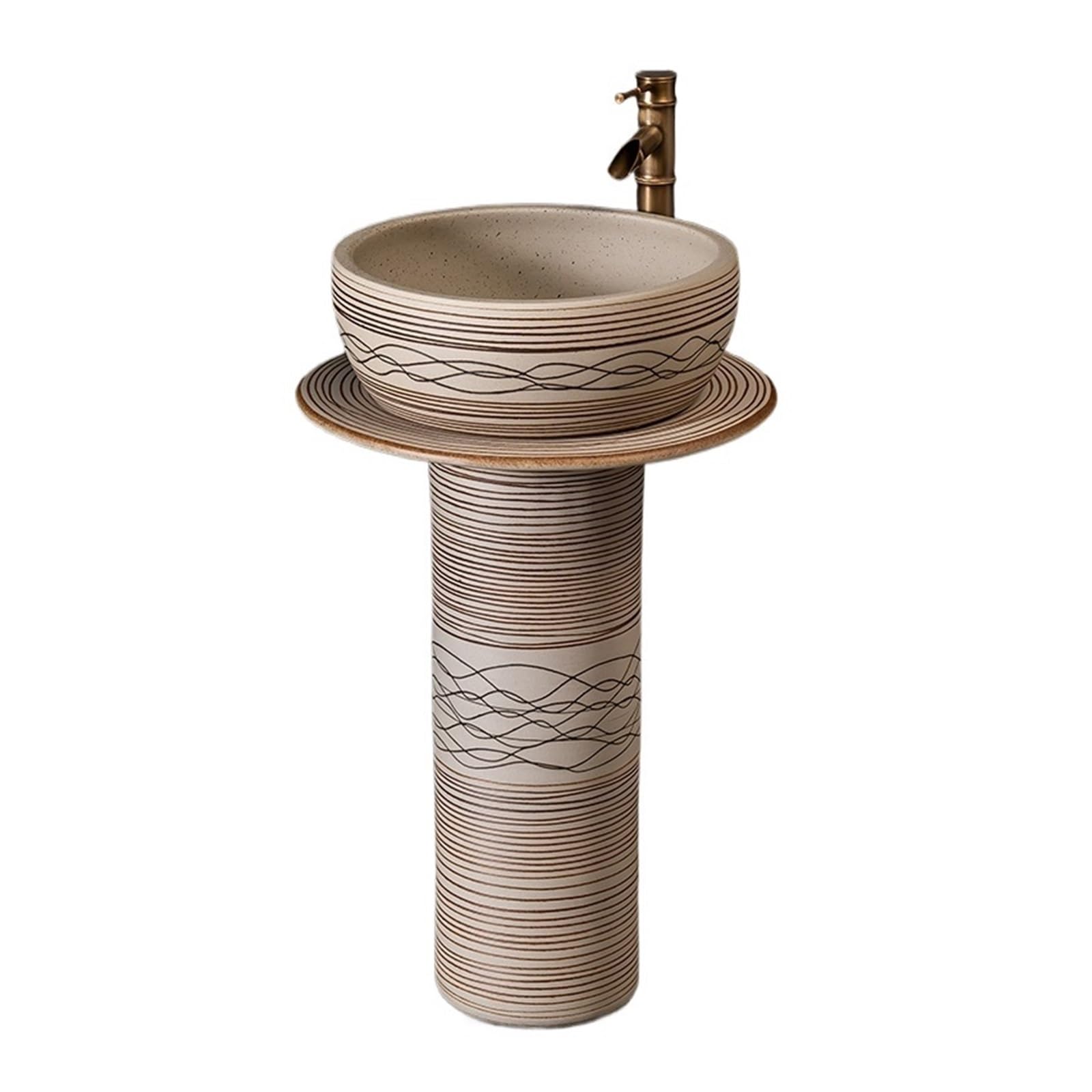 Freestanding Bathroom Sink Floor-Standing Pedestal Sink Ceramic Wash Basin with Faucet and Drain Kit for Bathroom Courtyard Balcony Pedestal Sink