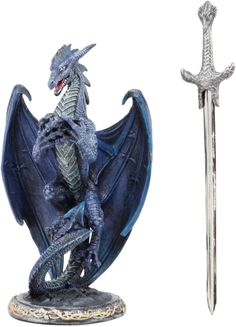 Ebros Midnight Storm Blade Ruth Thompson Blue Dragon Statue with Dragon Letter Opener Blade 11" Tall Dragonblade Series Collection Mythical Fantasy Medieval Renaissance Decor