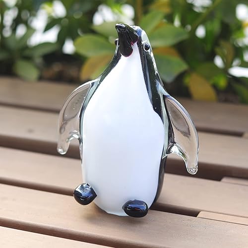 Miniatura 4 de LONGWIN Escultura de pingüino de vidrio soplado a mano, estatuilla de animales de cristal, adornos de decoración de escritorio coleccionables