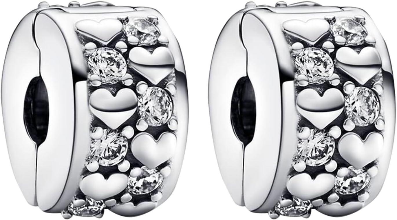 Amuefer 2PCS S925 Clip Stopper Spacer Charms for Pandora Bracelets, Pavé, CZ, Silver 14K Gold Rose Gold Plated, for Christmas Mothers Valentine's Day Graduation, Jewelry Gifts for Women