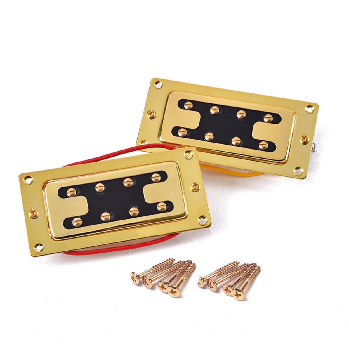INOOMP 2 Stück Bass Humbucker Doppelspulen Tonabnehmer für 4 saiten Bassgitarre Geräuschlos Vergossen mit Wachs Inkl 8 Schrauben Gold Ersatzteile für E bass
