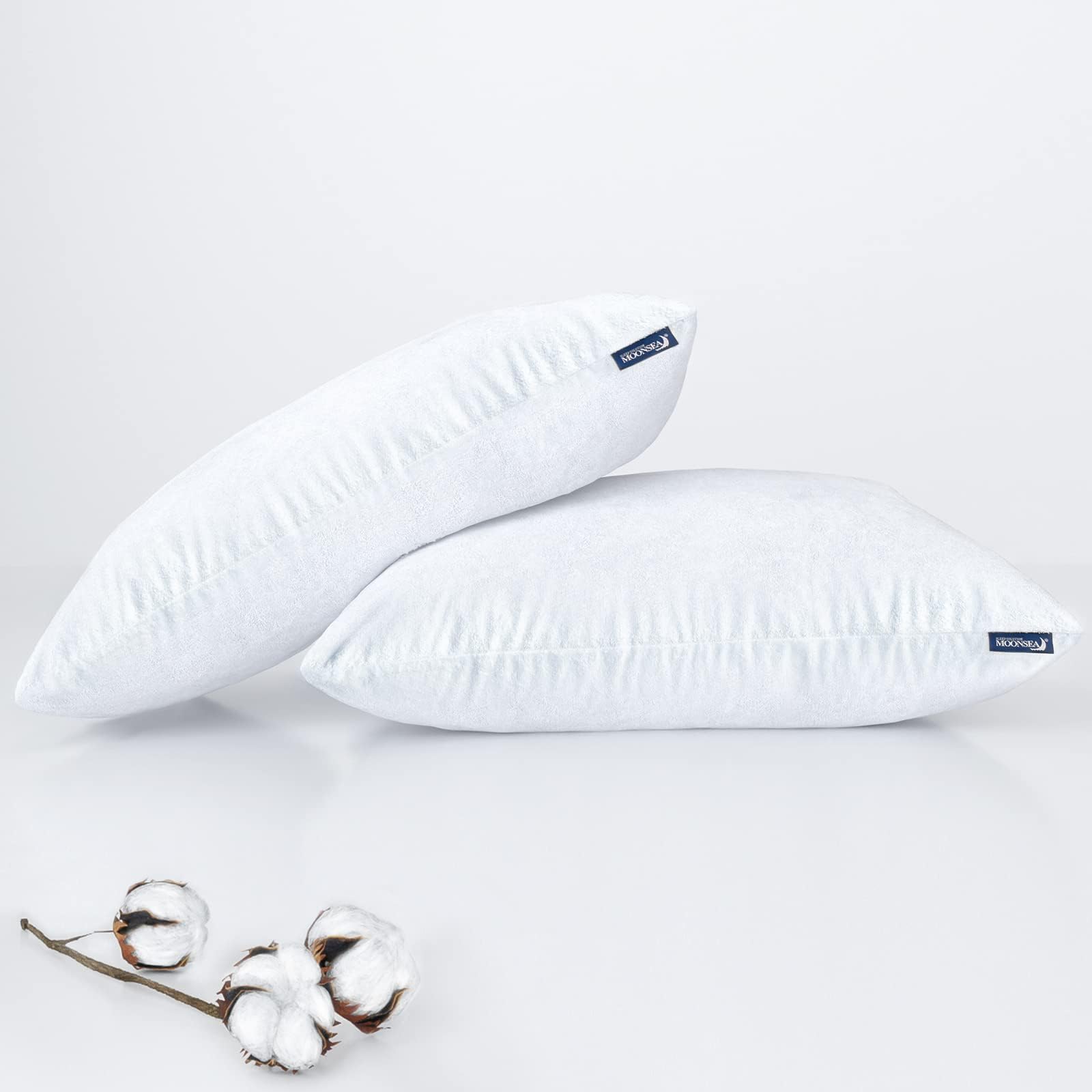 Moonsea Waterproof Zippered Pillow Protector, 4 Pack King Size 20 x 36 Inch Cotton Terry Pillow Protector, Pillow Covers Encasement, Pillow Case White