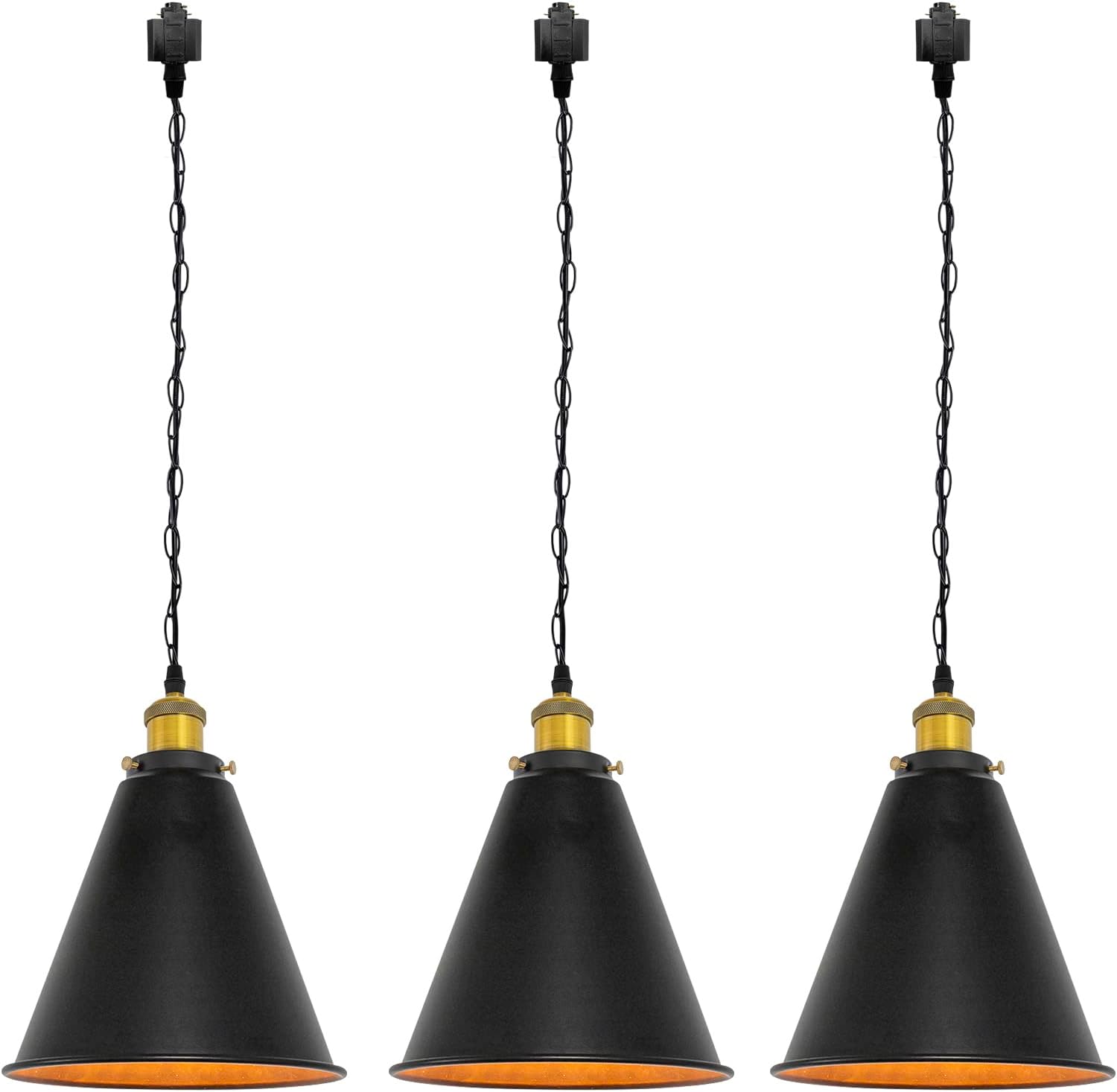 Kiven H Type Track Lighting Fixture, 3-Light Halo Track Pendant Light with Iron Chain for Kitchen Home Lighting, Gold Finish Socket,Cord Length 39.4inches