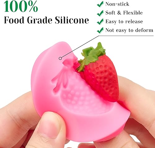 Miniatura 3 de 5 moldes para hornear fresas, moldes de silicona con flores, moldes comestibles 3D para fondant de fruta de fresa para chocolate, dulces, cupcakes,