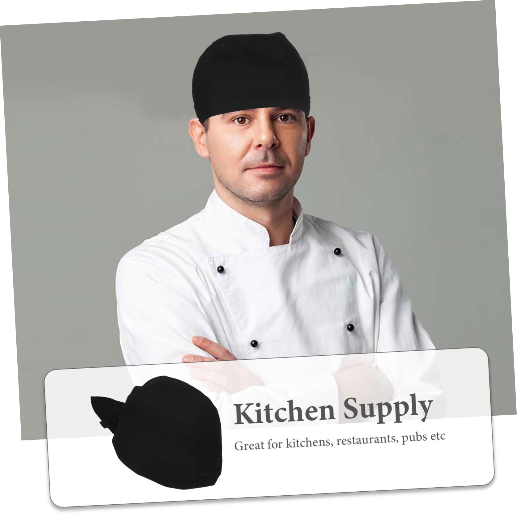 Gorro de Chef Lazos Negro de Tela de Algodón, 6 Piezas | Barbacoa y Restaurante, Estilo Simple y Clásico, Diseño Creativo, Uso para Chef de Cocina