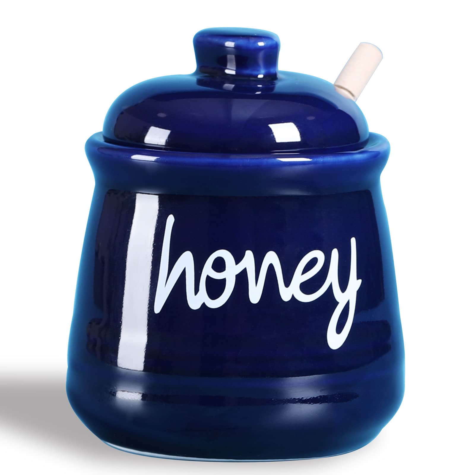 ONTUBE Honey Jar with Dipper and Lid, Ceramic Honey Pot 12oz (Navy)