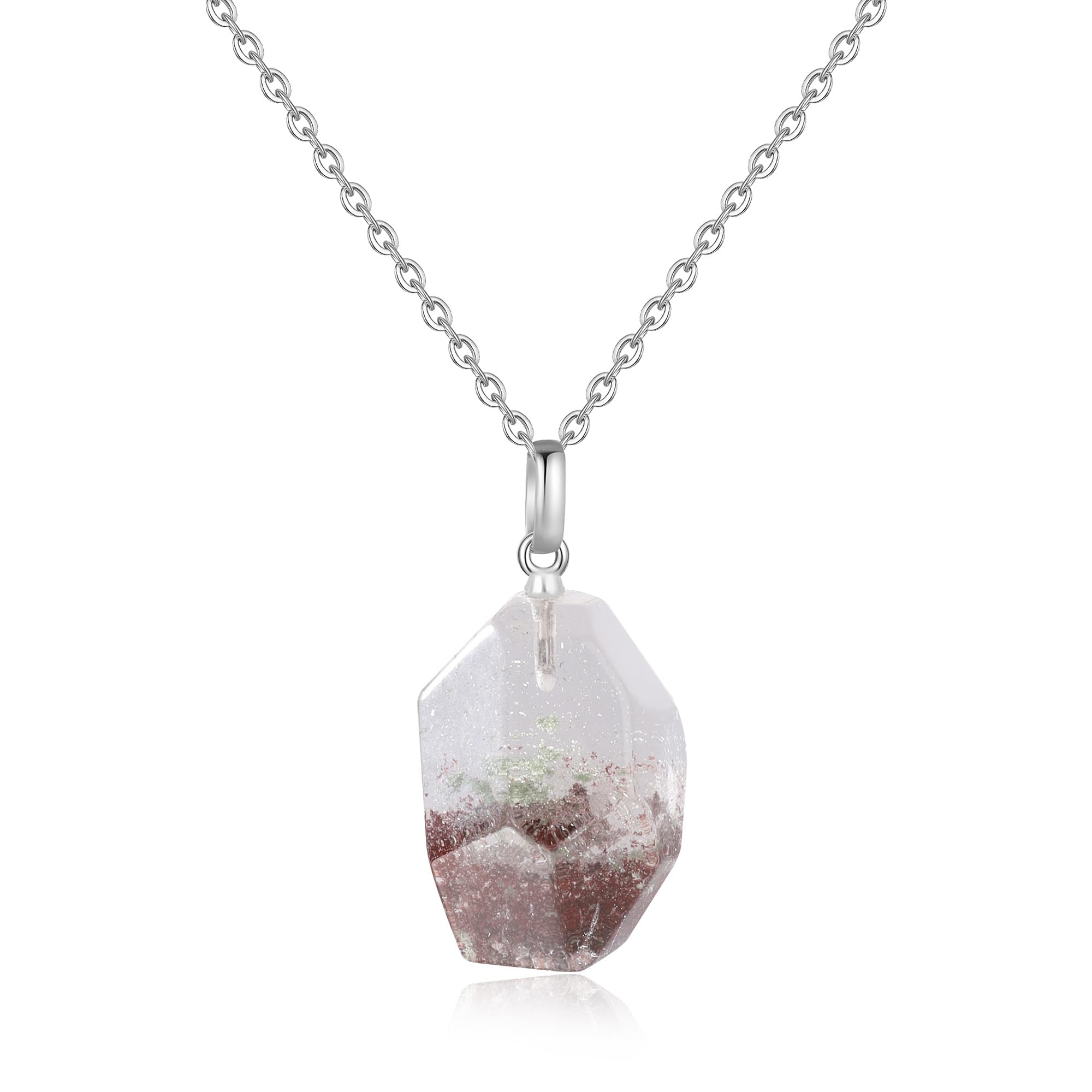 COAI Collana da Donna in Argento 925 con Ciondolo Quarzo Fantasma Pietra Grezza, Collana Pietre Naturali da Donna