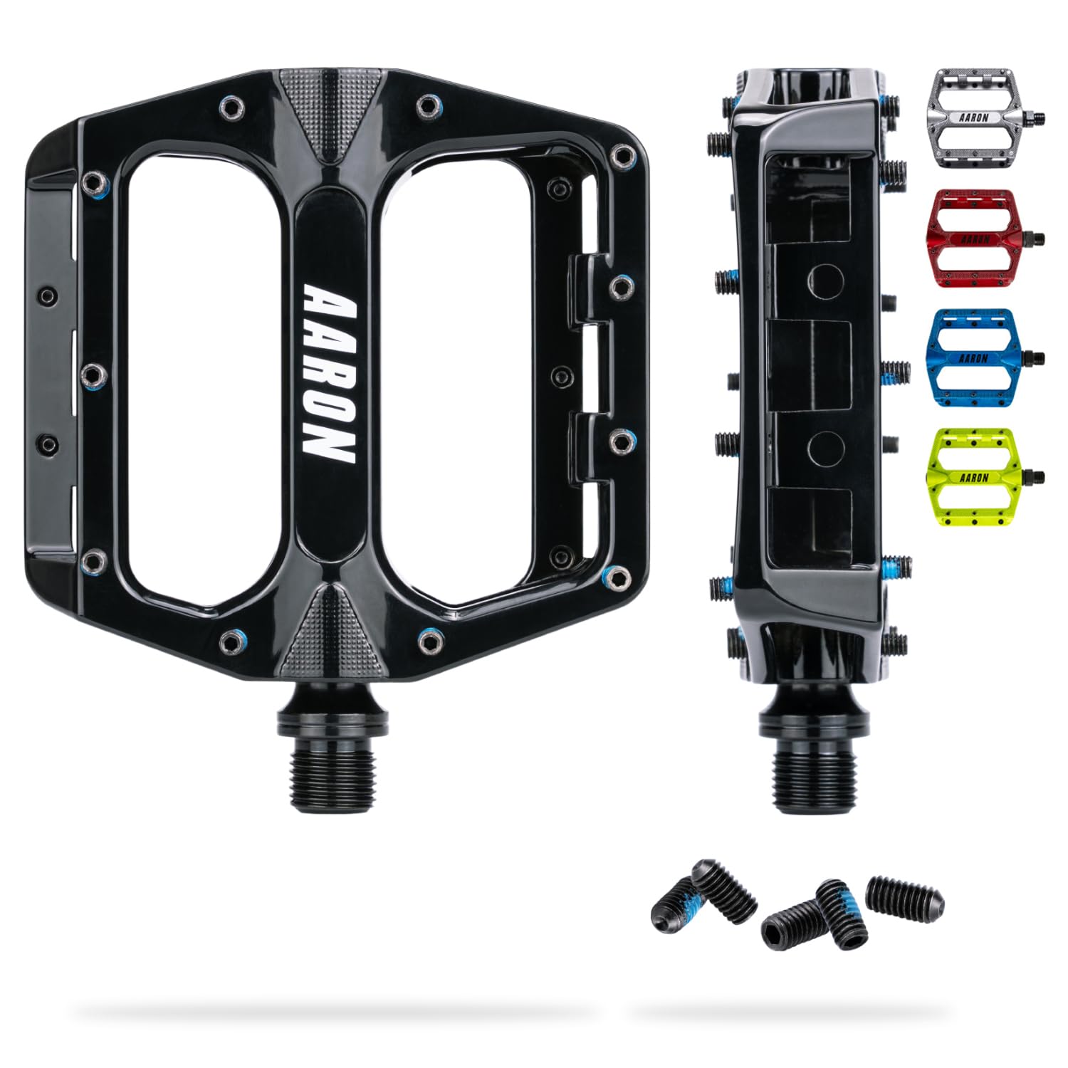 AARON - Pédales de VTT Rock - en Aluminium/à Plateforme - avec roulements à Billes industriels étanches/Picots Amovibles antidérapants - pour vélo électrique/VTT/VTC/Autre