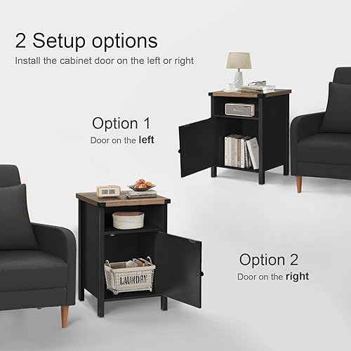 Miniatura 58 de Catrimown Mesa auxiliar de granja, juego de 2 mesitas de noche, mesita de noche rústica con puerta de granero y estante de almacenamiento, mesa