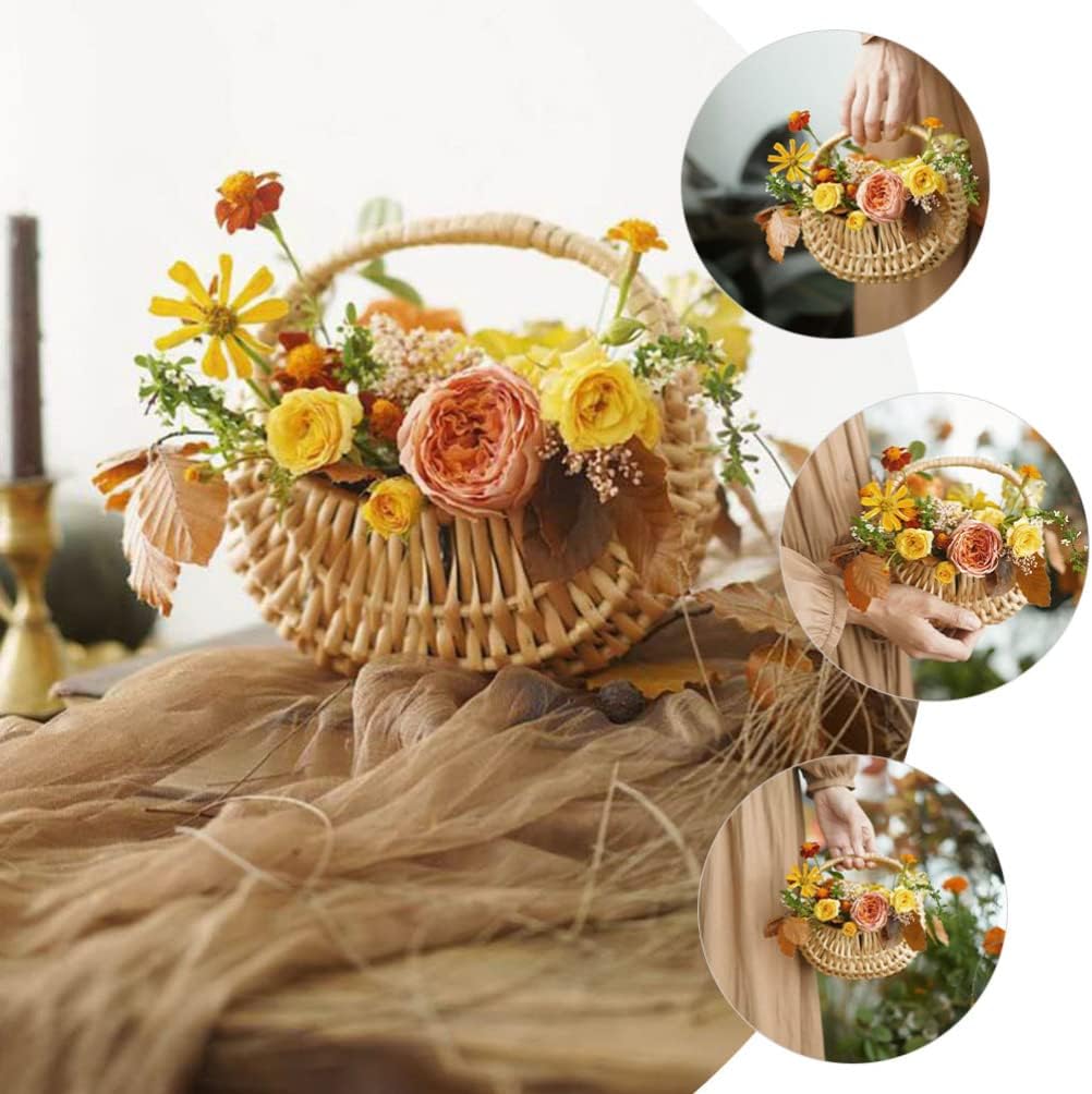 Willow Woven Basket Hand-held Storage Basket for Fruits Tabletop Decor Lightweight Rattan Design for Living Room Bedroom Garden and Parties Soft Yellow Color image 5