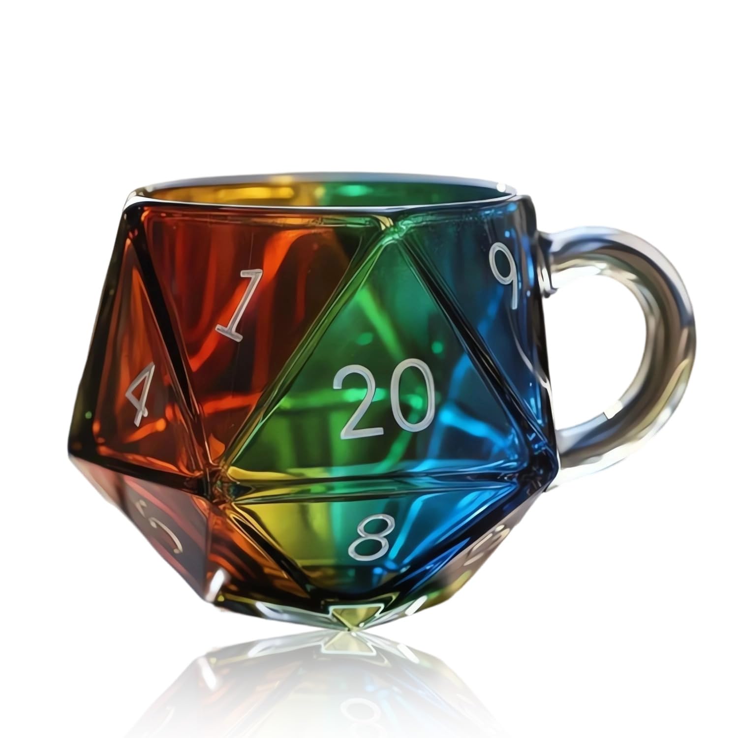 LUMIREX Polyhedral Dice Glass Coffee Cup, Colored Dice Design Cute Mug with Handle, Exquisite and Unique Mug for Game Enthusiasts, 350 ml Teacup for Cold and Hot Drinks