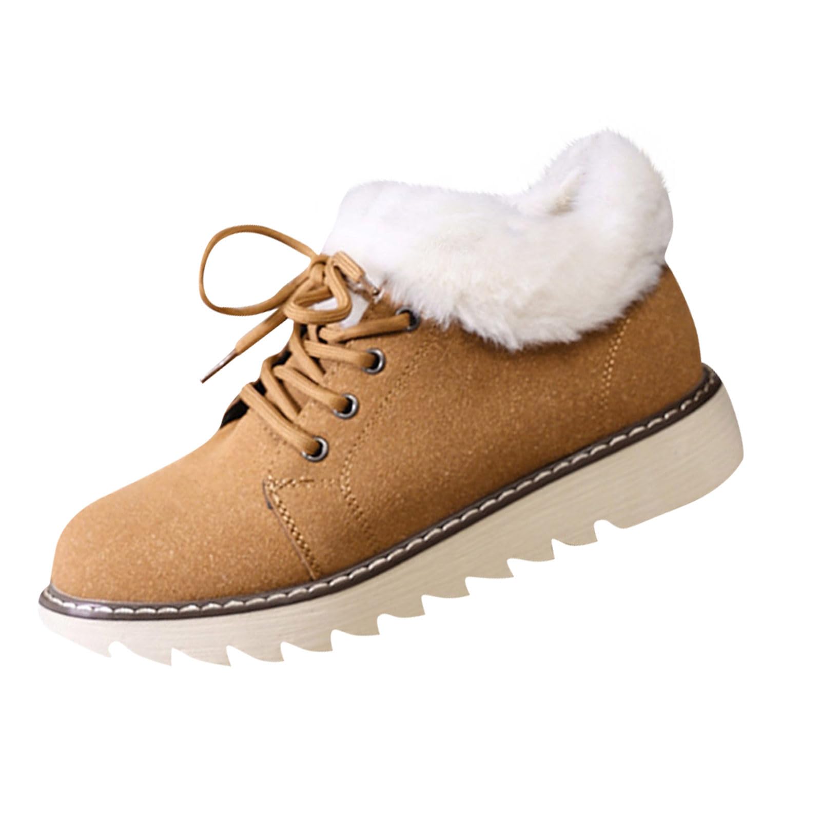 Lace Up Snow Boots for Women Fur Lined Suede Ankle Boots Winter Warm Lug Sole Short Booties Outdoor