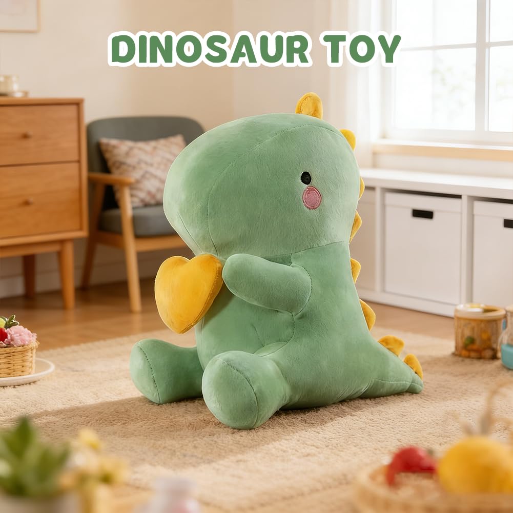 Peluche Dinosauro con Cuore - Dolce Dino Peluche Cuscino, 30CM Kawaii Peluche Dinosauro Pupazzo, Dinosauro Peluche Regalo per Ragazze, Fidanzata, Bambini, San Valentino (Verde)