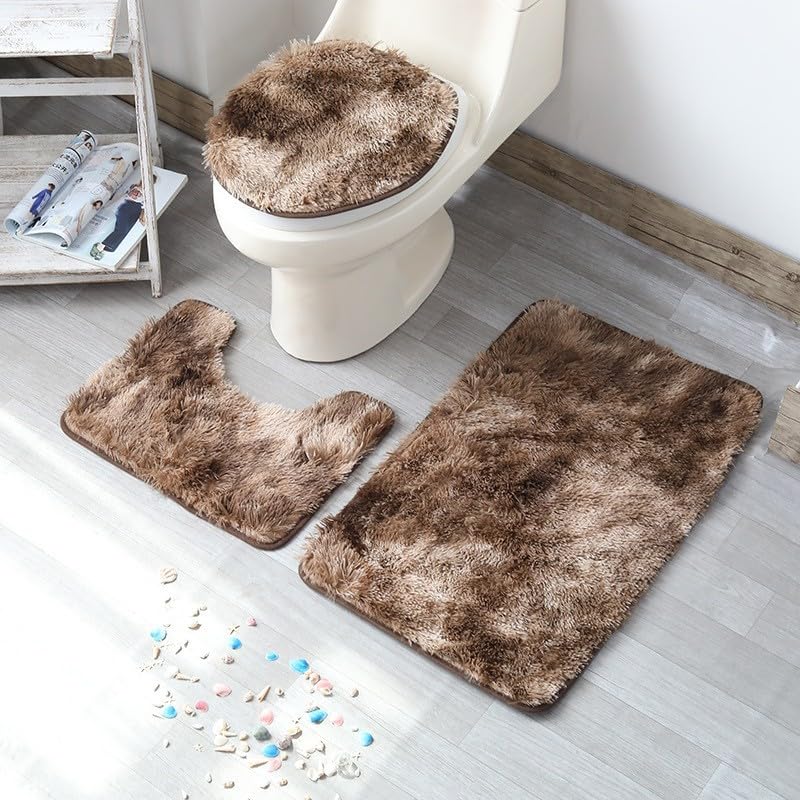 Tapis de toilette absorbants pour douche et WC marron effet tie-dye lavables