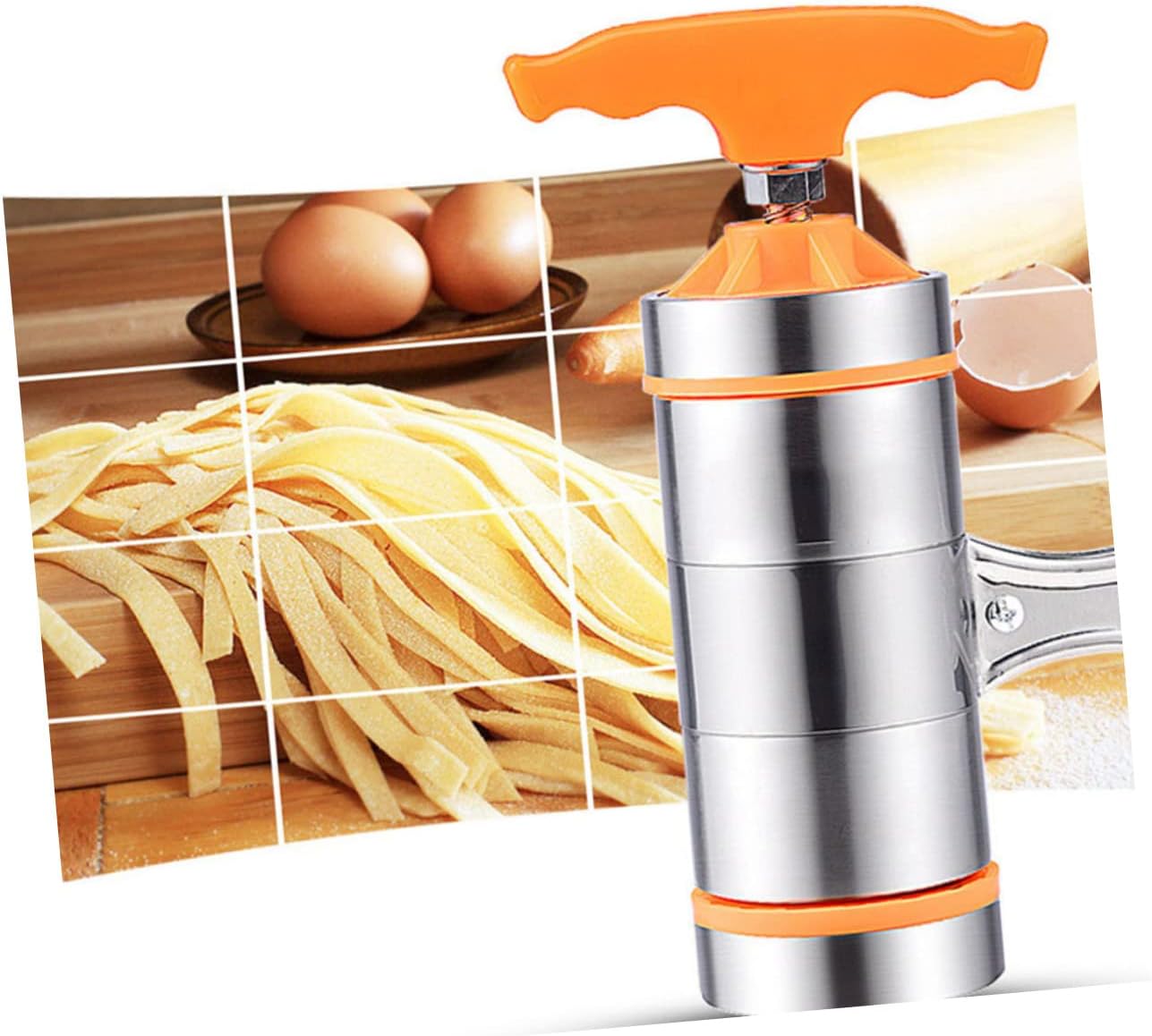 Cabilock 5pcs Multi-function Noodle Press Machine Stainless Steel Manual Noodle Maker for Home Restaurant Easy to Use Molds Portable Kitchen Tool Orange