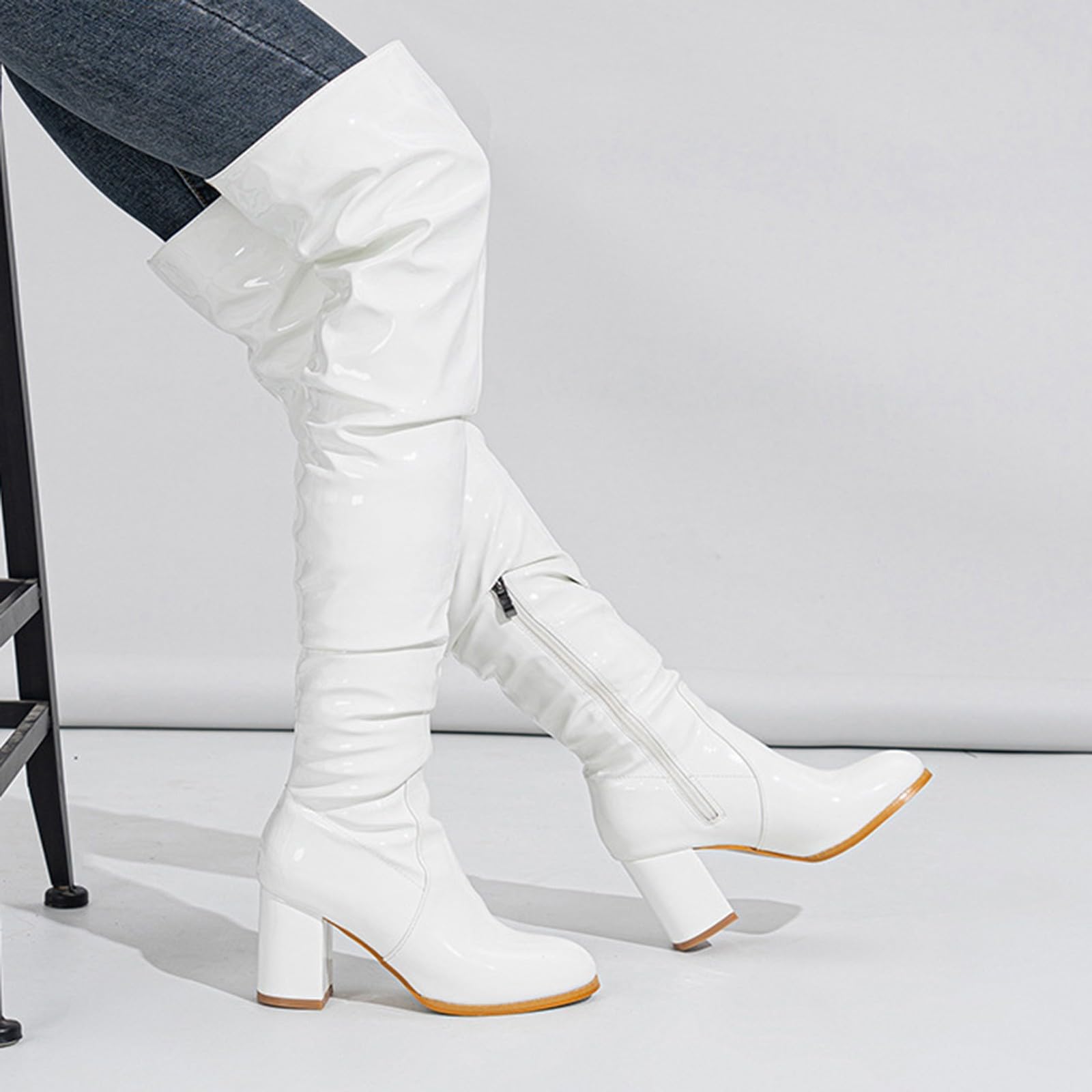 Donne sopra il ginocchio Tacchi alti plateau Stivali Alti Stivali Inverno Lungo Basic Stivali Con Cerniera Basic Size Coscia Scarpe Alte Tacco Lungo Stivali